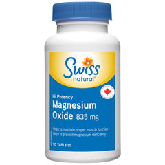 Swiss Natural – Magnesium Oxide, 835mg | High Potency & Absorption – Normal Heart Function, Nervous system, Bone Formation & Muscle Health | Non-GMO, Gluten Free | No Added Preservatives | 90 Tablets