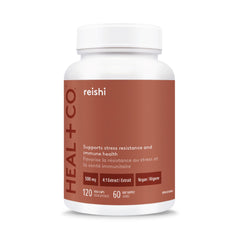 HEAL + CO. Reishi Supplement | High Potency 4:1 extract, 4000 mg per serving | Stress + Immunity | 120 x 500 mg Capsules
