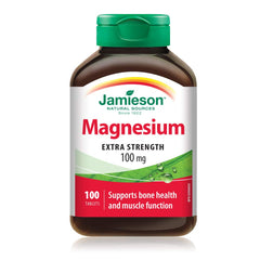 Jamieson Extra Strength Magnesium 100 mg, 5 Sources of Magnesium, High Absorption, Supports Bone Health and Muscle Function. Vegetarian, Non-GMO, Gluten-Free, 100 Tablets, Proudly Canadian