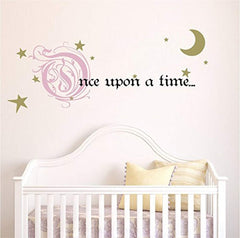 Once Upon a Time Story Book Quote Vinyl Wall Decal Removeable Baby Girl Nursery Fairy Tale Design Sticker (Pink, Gold, Black, 9x22 inches)