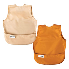 Tiny Twinkle Mess-Proof Apron Toddler Bibs w/Tug-Proof Closure, Baby Food Bibs, 2 Pack Sand, Cinnamon