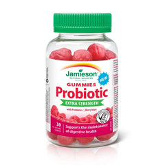 Jamieson Extra Strength Probiotic. 30 Gummies. 5 Billion CFU, Berry Blast Flavour, Improves Digestive Health, and Supports a Healthy Microbiome, No Artificial Colours, Flavours, or Preservatives
