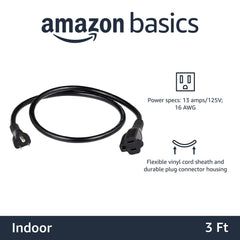 Amazon Basics 3-Foot Extension Cord -13 Amps, 125V - 2-Pack, Black