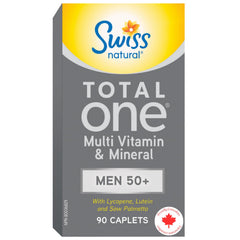 Swiss Natural Total One Multi Vitamin & Mineral | Men 50+ with Lycopene, Lutein and Saw Palmetto | Daily Maintenance for Overall Health | No Preservatives or Dairy | 90 Caplets