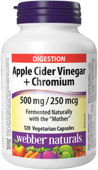 Webber Naturals Apple Cider Vinegar with Chromium, 120 Capsules, Fermented Naturally with The Mother, Digestive Support, Sugar Free, Vegan