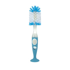 Nuby Easy Clean Dispensing Soft and Durable Bristle Bottle Brush with Textured Handles and Suction Base, 2 in 1 System, Blue