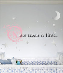 Once Upon a Time Story Book Quote Vinyl Wall Decal Removeable Baby Girl Nursery Fairy Tale Design Sticker (Pink, Silver, Black, 9x22 inches)