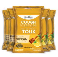 Herbion Naturals Cough Lozenges Honey Lemon, 25 Lozenges, Relieves Cough, Clears Congestion, Soothes Sore Throat, For Adults & Children 12+, Pack of 5