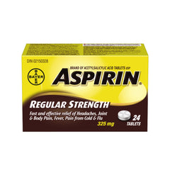 Aspirin Regular Strength, 325mg ASA, Fast and effective relief of Headaches, Joint and Body Pain, Fever, 24 Tablets