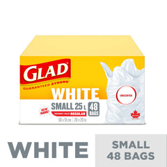 Glad White Garbage Bags - Small 25 Litres - Unscented 48 Trash Bags, Made in Canada of Global Components