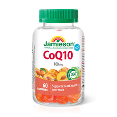 Jamieson CoQ10 Gummy, 100 mg, 60 Juicy Peach Flavoured Gummies. Supports Heart Health and Reduces Frequency of Migraines. Vegetarian, No Artificial Colours, Flavours, or Preservatives