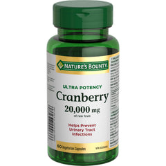 NATURE'S BOUNTY Cranberry, Ultra Potency, 20,000 mg, Helps Prevent Urinary Tract Infections, Helps Support Immune Function, Vegetarian, Capsules, 60 g