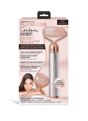 Finishing Touch Flawless Contour Vibrating Face Roller & Face Massager, At Home Facial Skin Care Tool, Rose Quartz