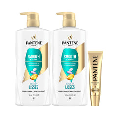 Pantene PRO-V Smooth & Sleek Conditioner, 1.49 L Total (2 Packs of 745 mL) and 15 mL Intense Rescue Shot Treatment for dry hair