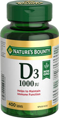 Nature's Bounty Vegetarian Non-GMO Vitamin D3, Vitamin D Supplement, Helps to Maintain Immune Function, 1000 IU, 400 Tablets
