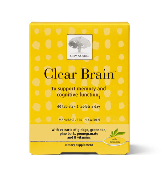 New Nordic Clear Brain Tablets, Supports Normal Cognitive Health and Memory, with Green Tea and Walnut, Swedish Made, 60 Count (Pack of 1)