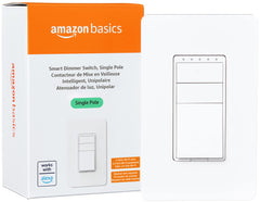Amazon Basics Smart Dimmer Switch, Single Pole, Works with Alexa Only, 2.4 GHz Wi-Fi, No Hub Required, White