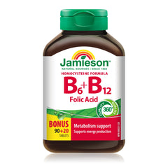 Jamieson Vitamin B6 75 mcg, Vitamin B12 150 mcg, and Folic Acid 800 mg Tablets, Naturally Boosts Energy, Supports Immune Function, Helps with a Healthy Pregnancy and Fetal Development. Vegetarian, Gluten-Free, 110 Count