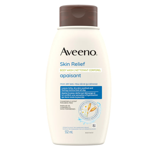 Aveeno Skin Relief Body Wash with Chamomile Scent & Soothing Oat, Gentle Soap-Free Body Cleanser for Dry, Itchy & Sensitive Skin, Dye-Free & Allergy-Tested, 532 mL
