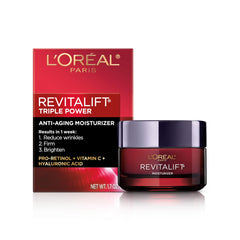 L'Oréal Paris Day Cream, Face Moisturizer with Pro-Retinol, Vitamin C & Hyaluronic Acid, Reduces Look of Wrinkles & Firms Skin, , Revitalift Triple Power LZR, 50ml