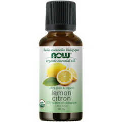 NOW Essential Oils, Organic Lemon Oil, Cheerful Aromatherapy Scent, Cold Pressed, 100% Pure, Vegan, Child Resistant Cap, 30mL