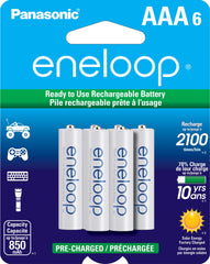 Eneloop Panasonic BK-4MCCA6BA AAA 2100 Cycle Ni-MH Pre-Charged Rechargeable Batteries, 6-Battery Pack