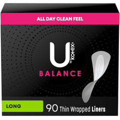 U by Kotex Balance Daily Wrapped Panty Liners for Women (Previously 'Barely There'), Light Absorbency, Long, 90 Count (Packaging May Vary)