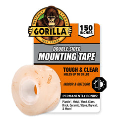 Gorilla Tough & Clear Double Sided XL Mounting Tape, Incredibly Strong Adhesive, Instant Hold, Weatherproof, 1 in x 150 in, (Pack of 1)