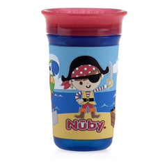 Nuby 360 Degree Easy Sip 3D Grip Wonder Cup with Printed Silicone Sleeve, Pirate, 10 Oz
