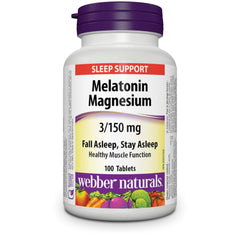 Webber Naturals Melatonin + Magnesium, 100 Tablets, For Sleep Support, Muscle Function and Relaxation, Vegan