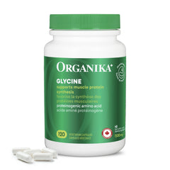 Organika Canadian-Made Glycine - Proteinogenic Amino Acid - Aids Protein Synthesis, Collagen Formation, Joint and Muscle Health, Calming Effect - 120caps