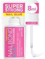 Super Strong Nail Glue for Press On Nails, Nail Tips & Acrylic Fake Nails (8ml) NYK1 NailBond Brush On Glue for Press Ons, Tips & Acrylics - Long Lasting, Maximum Strength, Mess-Free Application