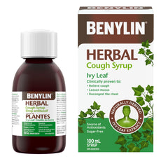 BENYLIN HERBAL Cough Syrup Ivy Leaf, Herbal Decongestant, Cold & Flu Relief, Cough Suppressant, Sugar Free, Antioxidants, 100-mL