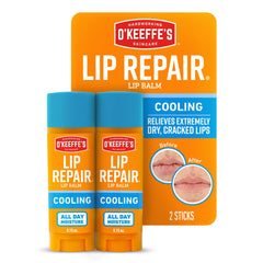 O'Keeffe's Lip Repair Lip Balm With Cooling Relief for Dry, Cracked Lips - Stick (Twin Pack) - Moisturizer for Extremely Cracked, Dry Lips