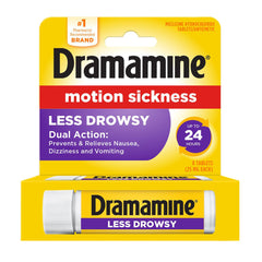 Dramamine Motion Sickness Less Drowsy, Travel Vial, Multicolor, 8 Count