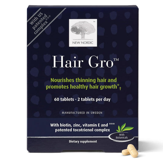 NEW NORDIC Hair GRO, Hair Growth Supplement, Biotin & Palm Fruit Extract Tocotrienols for Natural Regrowth, 60 Count (Pack of 1)