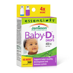 Jamieson Baby Vitamin D3 Drops 400 IU, 360 Drops, Supports Baby's Development, Immune Health, Healthy Bones & Teeth. Pure & Premium Formula, Non-GMO, No Artificial Colours, Flavours or Preservatives