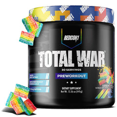 Redcon1 Total War - Pre Workout, 30 Servings, Boost Energy, Increase Endurance and Focus, Beta-Alanine, 250mg Caffeine, Citrulline Malate - Keto Friendly (Rainbow Candy)