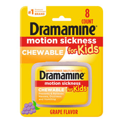 Dramamine Motion Sickness Relief for Kids | Chewable Grape | 8 Count