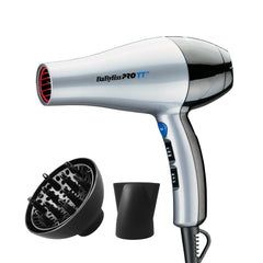 BaBylissPRO TT Tourmaline and Ceramic Hair Dryer with Diffuser and Concentrator Nozzle, 1875 watts Blow Dryer with 2 speeds and 3 heat settings-BTM5559C
