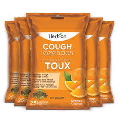 Herbion Naturals Cough Lozenges Orange Flavor | Cough Suppressant | Sore Throat Relief | Pack of 5, 125 Counts