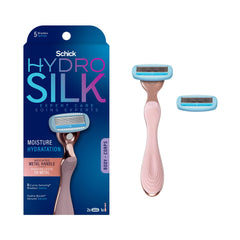 Schick Hydro Silk Moisturizing Razor for Women with Premium Rose Gold Metal Handle | 5-Blade Razor | 1 Weighted Metal Handle + 2 Razor Blade Refills