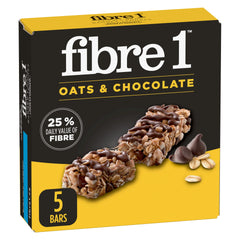 FIBRE 1 Oats and Chocolate Chewy Bars, Naturally Flavoured, Pack of 5 Bars, Snack Bars
