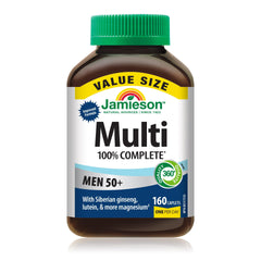 Jamieson 100% Complete Multivitamin For Men 50+, with Siberian Ginseng, Lutein, and More Magnesium. Supports Immunity, Energy, Overall Health, Eye Support, and Bone Health, Gluten-Free, One Per Day, 160 Caplets