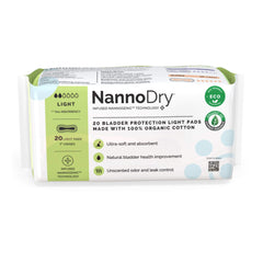 NannoDry Natural Incontinence Pads - Organic Cotton Bladder Leakage Pads - Pregnancy, Postpartum & Menopause Pads for Women and Men - 20 Light Incontinence Pads (20 Count (Pack of 1))