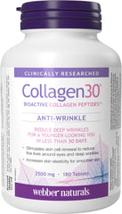 Webber Naturals Collagen30 Anti-Wrinkle, 2500 mg of Bioactive Collagen Peptides Per Serving, 180 Tablets, Helps Reduce Deep Wrinkles, Fine Lines & Stimulates Skin Cells