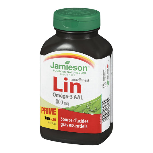 Jamieson Flax Oil 1,000 mg Softgels, Bonus Size, Flaxseed Oil, Providing 500 mg Omega-3, ALA, Non-GMO, Gluten-Free, 200 Count, Proudly Canadian