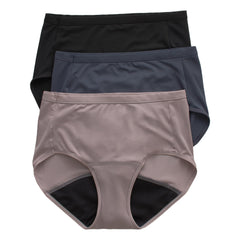 Hanes Women's Comfort, Period. Light Leaks Period Underwear, Light Protection Bikini, Boyshort or Brief, 3-Pack, Brief, Neutrals, 8