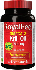 Webber Naturals RoyalRed Krill Oil 500 mg, 60 Softgels, Supports Cardiovascular Health and Brain Function, Antioxidant Support