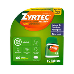 Zyrtec 24 Hour Allergy Relief Tablets, Indoor & Outdoor Allergy Medicine with 10 mg Cetirizine HCl per Antihistamine Tablet, Relief of Allergies, 60 count.